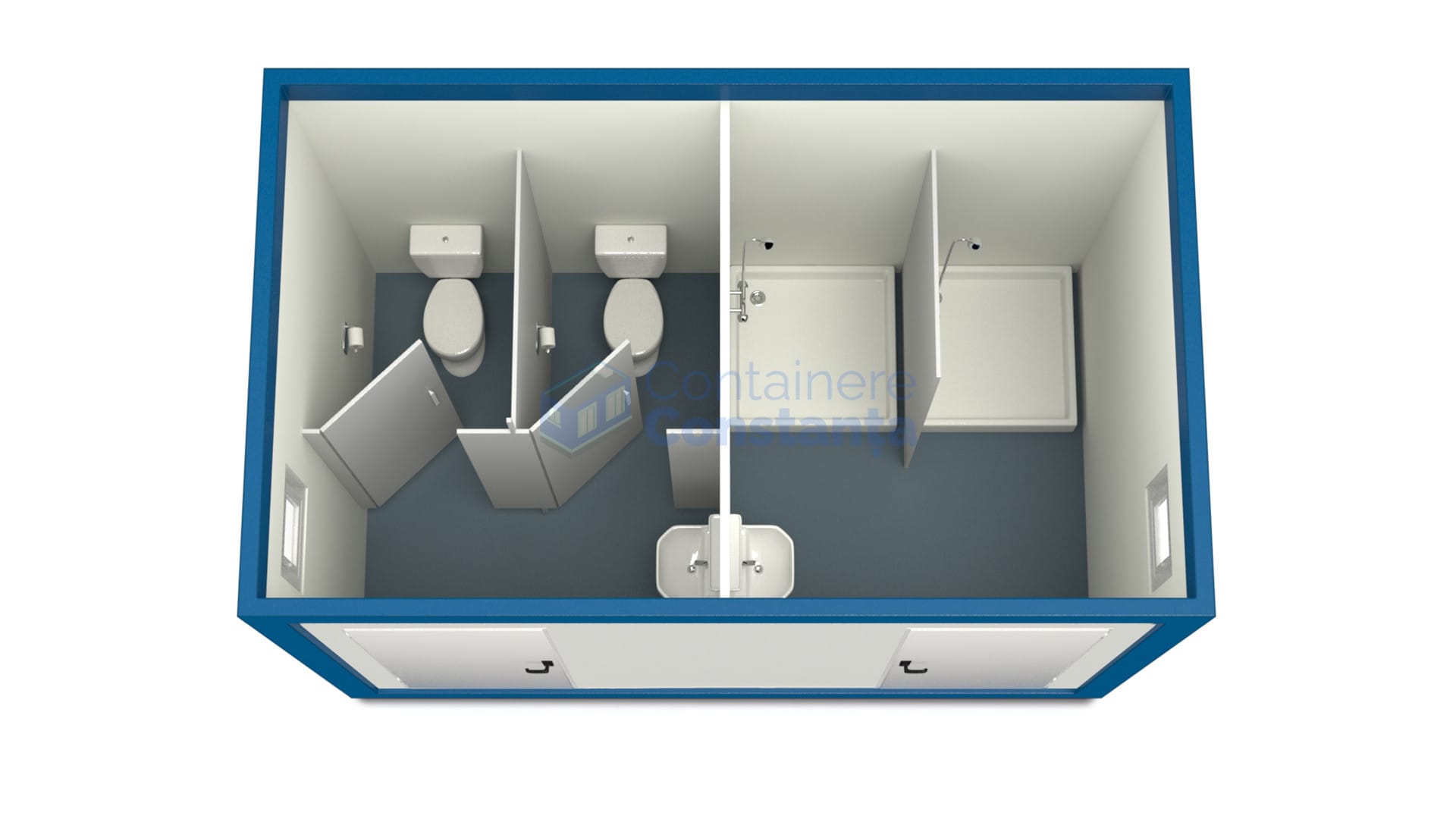 container sanitar constanta 4metri 2dusuri 2wc albastru