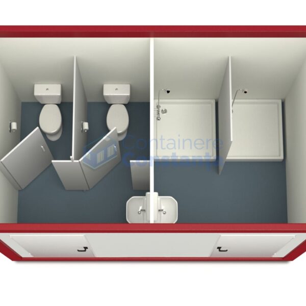 container sanitar constanta 4metri 2dusuri 2wc rosu