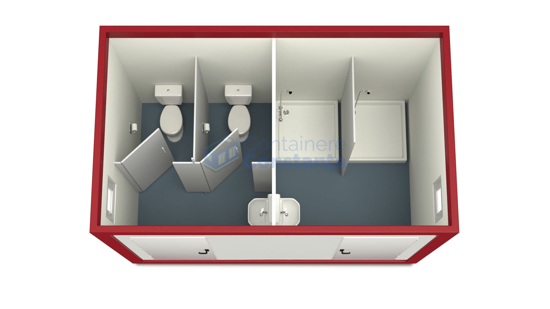container sanitar constanta 4metri 2dusuri 2wc rosu
